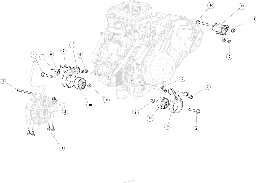 Tehnična shema: Nosilci motorja in osi – Segway AT10