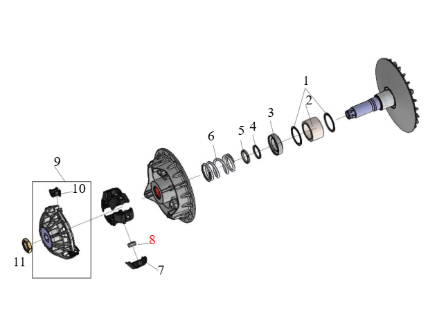 Tehnična shema: CVT obrabni deli – Segway AT10